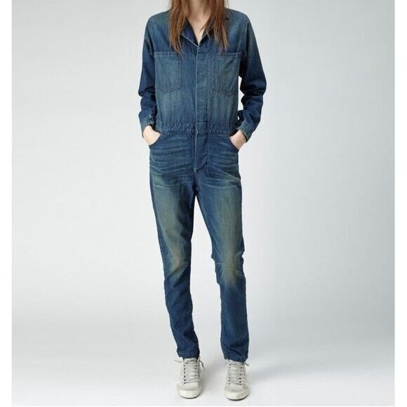6397 Women's Dark Wash Denim Long Sleeve 100% Cotton NP010 Jumpsuit Sz XS
